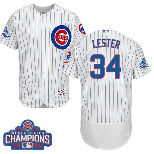 Cubs #34 Jon Lester White Flexbase Authentic Collection 2016 World Series Champions Stitched MLB Jersey - Click Image to Close